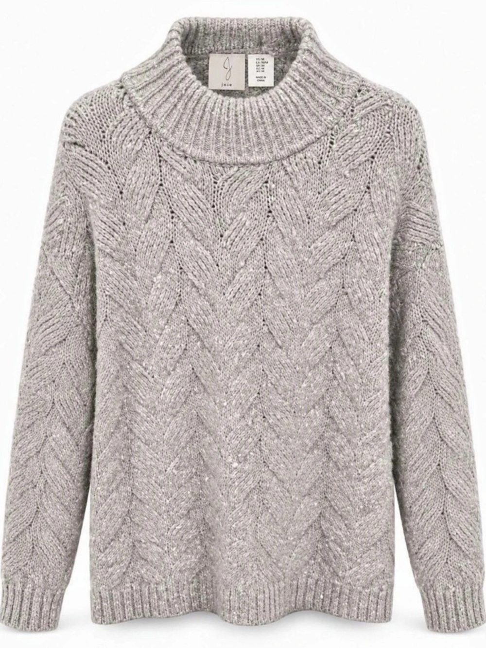 joie Cable Knit Mock Neck Sweater Gray Medium